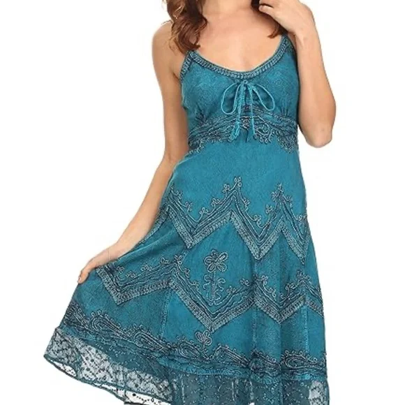 Sakkas Teal Embroidered Midi Dress - Picture 3 of 13